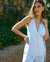 Kaleesi Linen Wrap Top // Sky