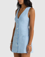 Aesha Linen Mini Dress // Sky