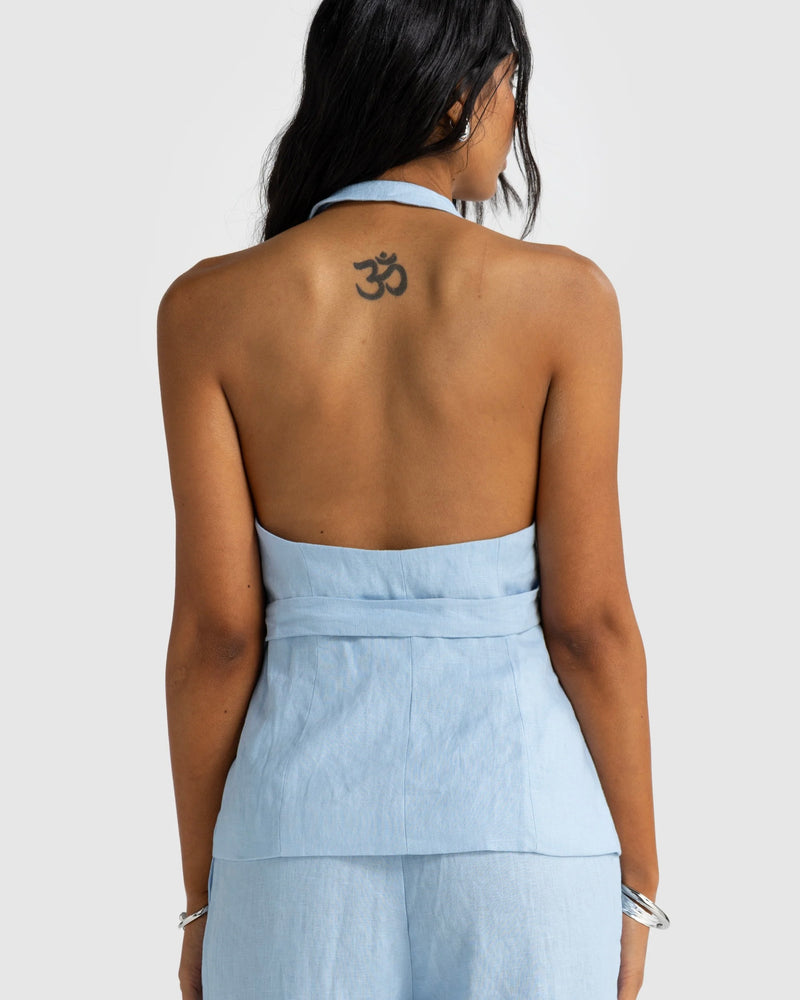 Kaleesi Linen Wrap Top // Sky