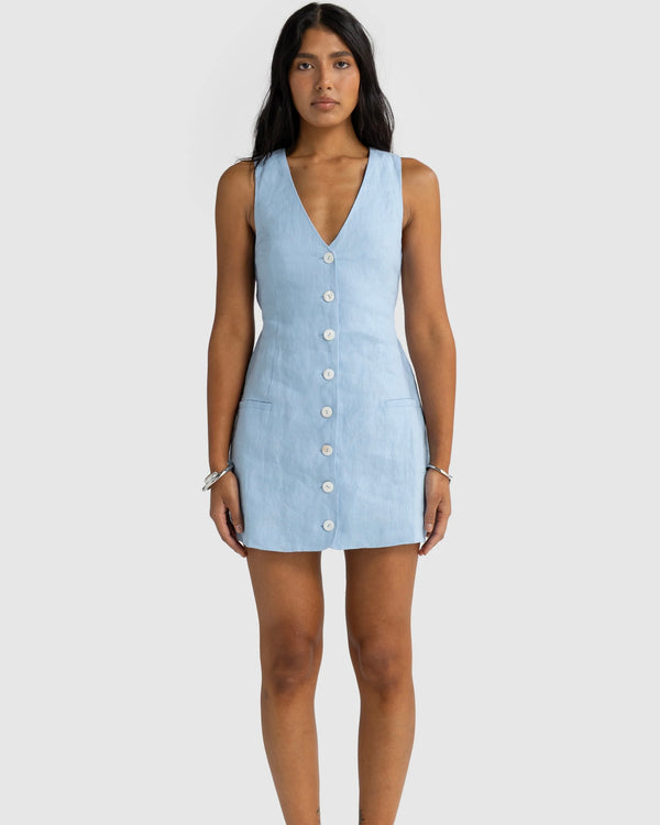 Aesha Linen Mini Dress // Sky