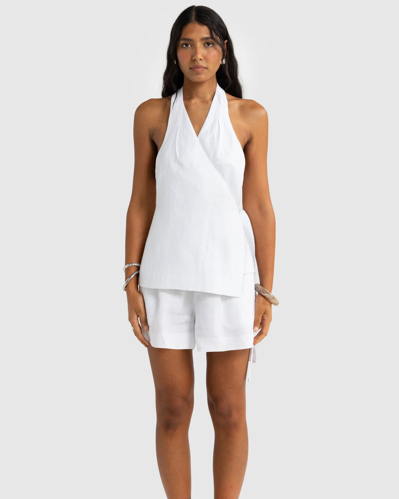 Kaleesi Linen Wrap Top // Salt