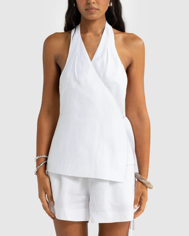 Kaleesi Linen Wrap Top // Salt